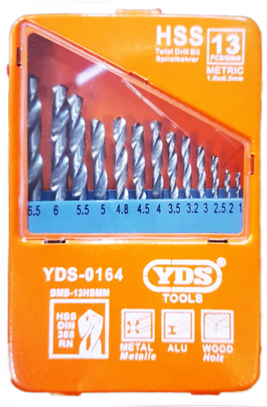 YDS 13PC Hss Twist Drill Bit Set 1-6.5Mm Tool Metal Alu Wood
